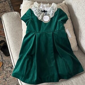Edgehill Collection Darby Fallon Clark Girls 5t green velvet Christmas dress